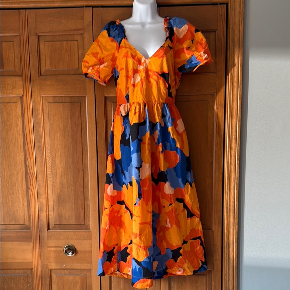 Vibrant Orange and Blue Cutout Dress